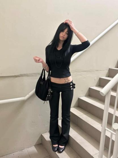 Low Rise Waxed Denim Flare Jeans