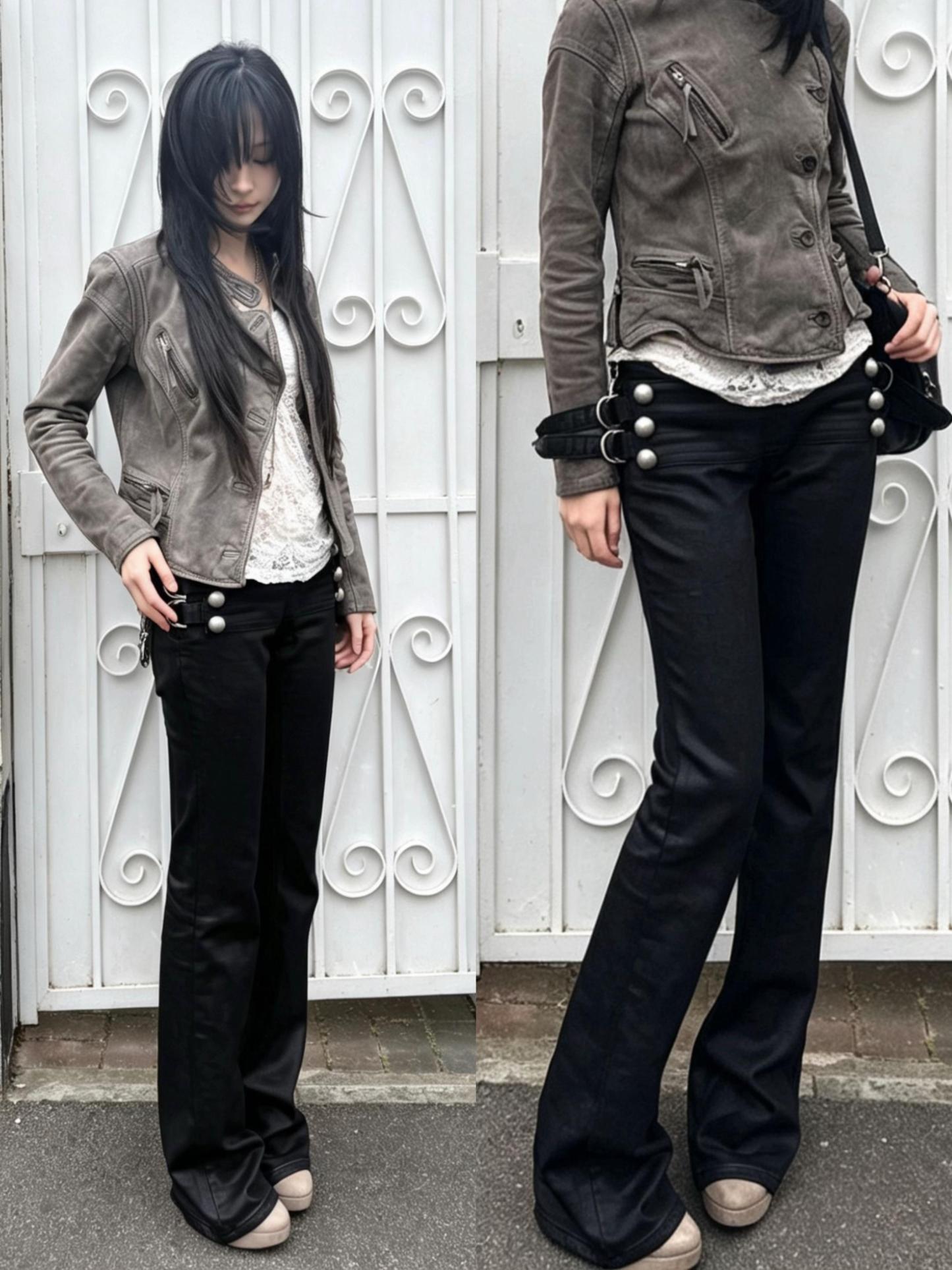 Low Rise Waxed Denim Flare Jeans