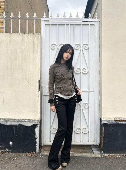 Low Rise Waxed Denim Flare Jeans
