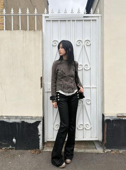 Low Rise Waxed Denim Flare Jeans