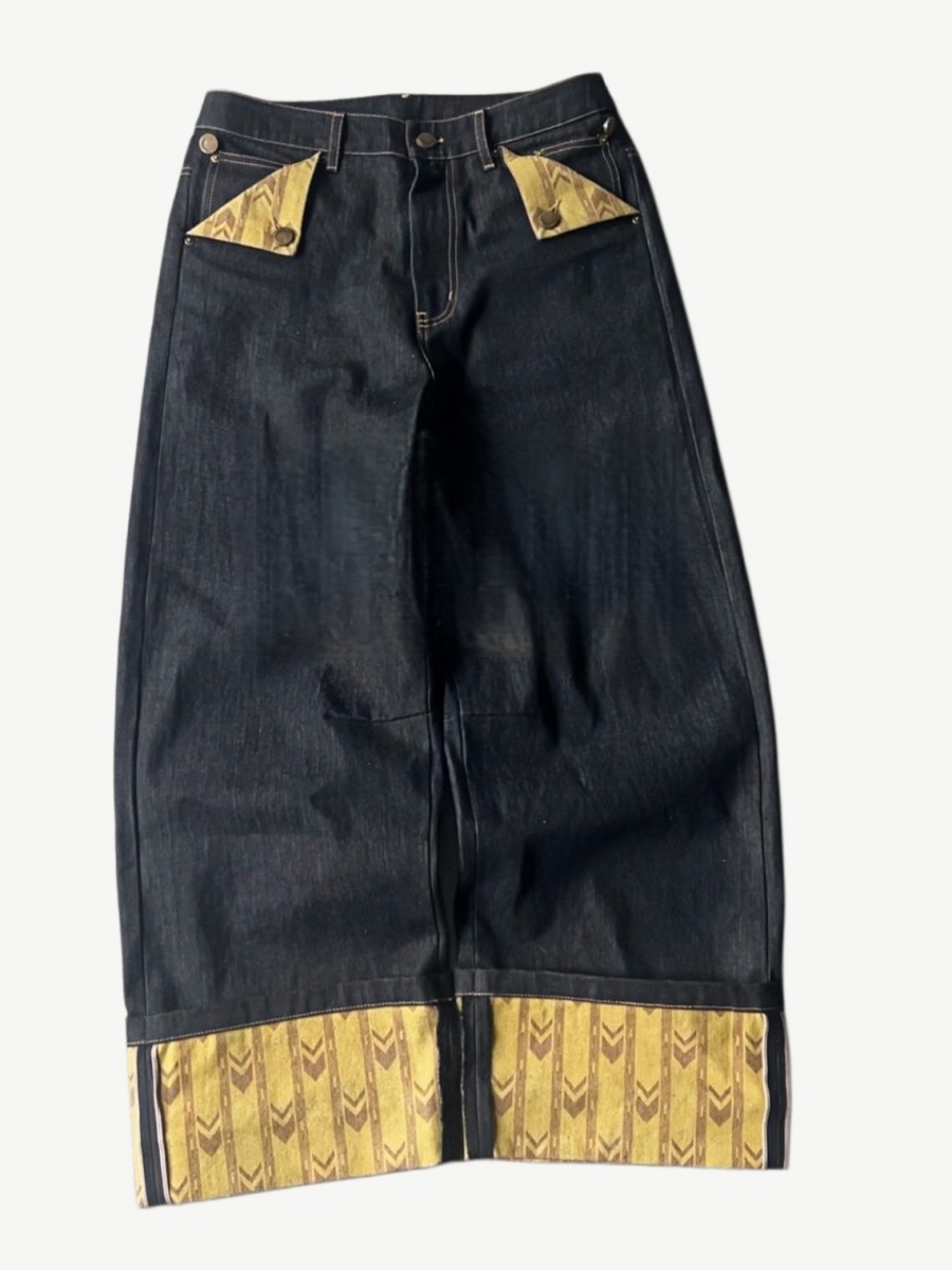 GEOMETRIC CUFF BAGGY RAW DENIM