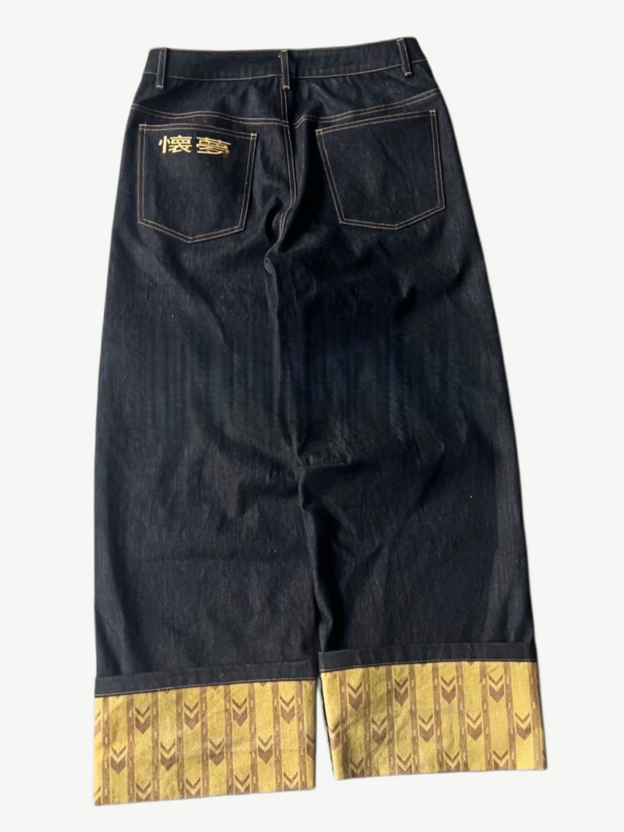 GEOMETRIC CUFF BAGGY RAW DENIM