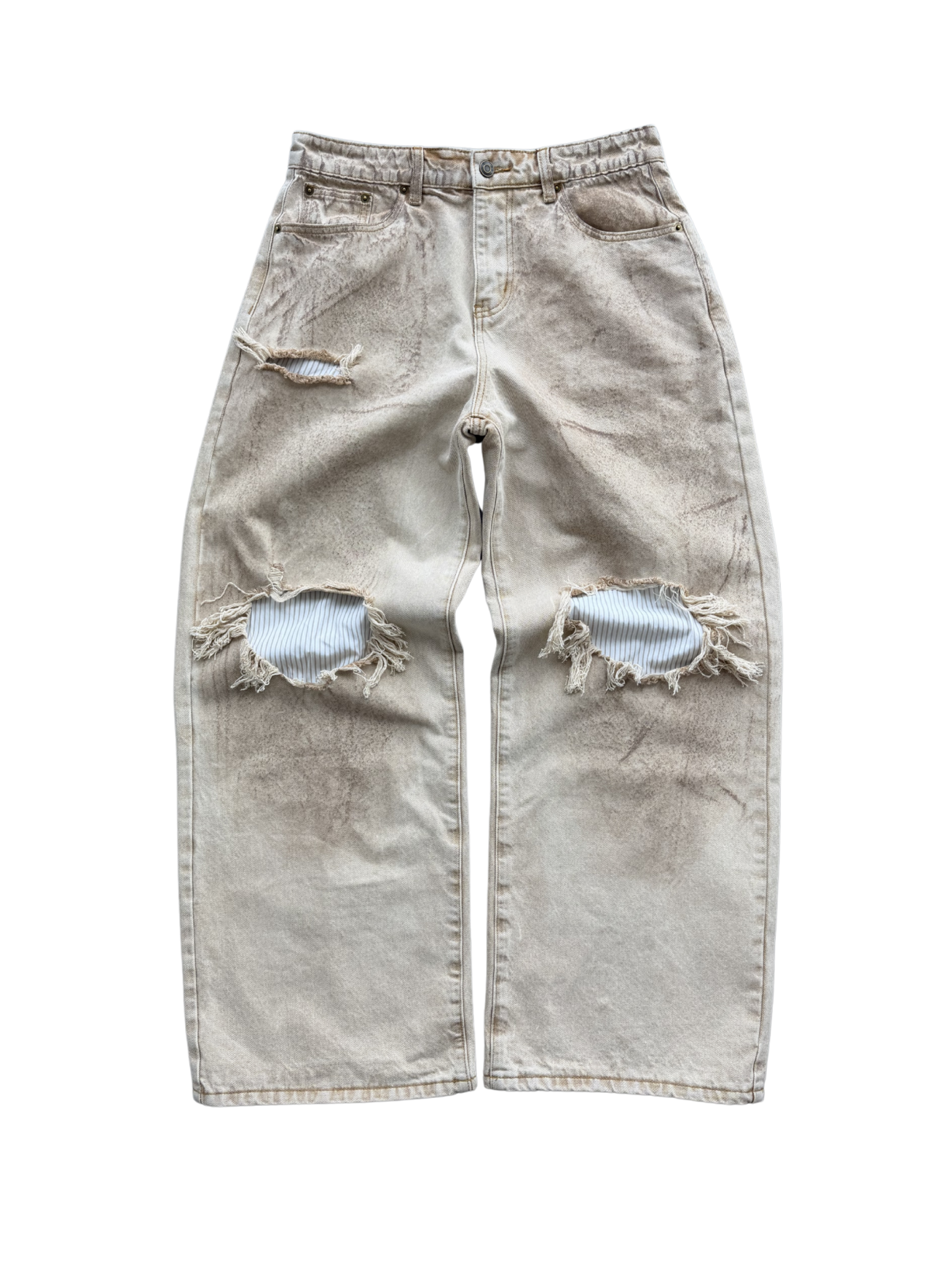REPAIRED BEIGE ALPINE DENIM