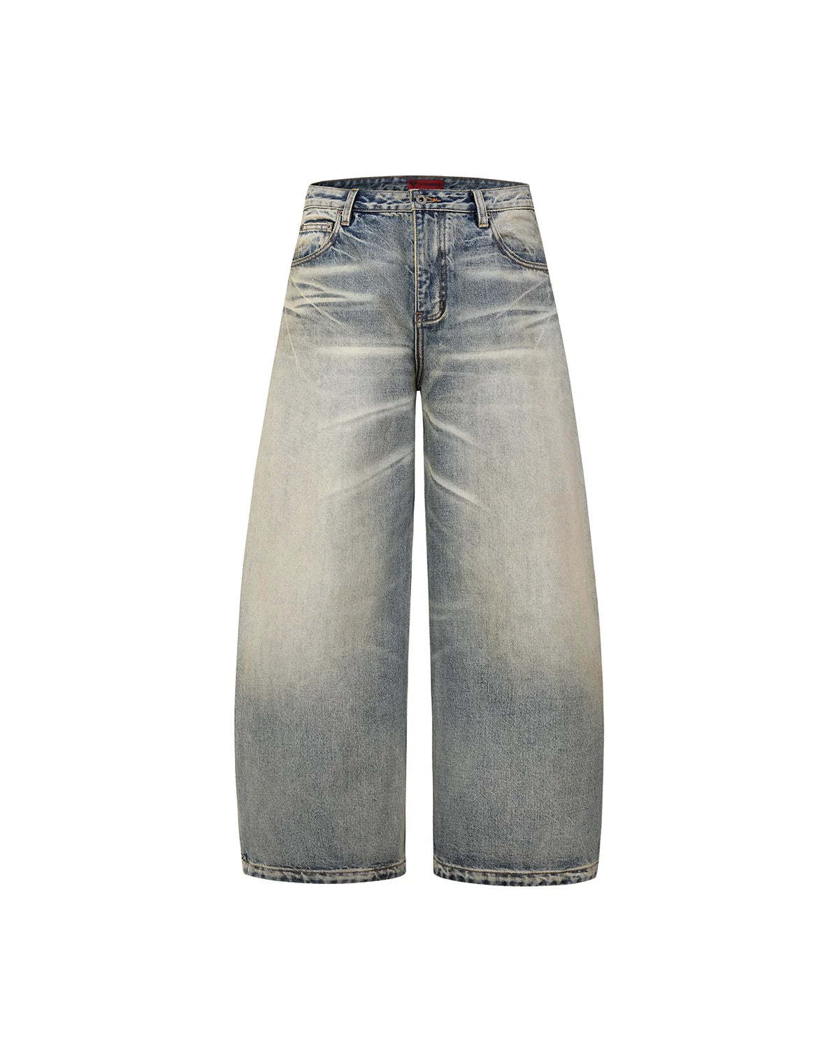Whiskered Straight Wide-Leg Jeans - Blue/Grey