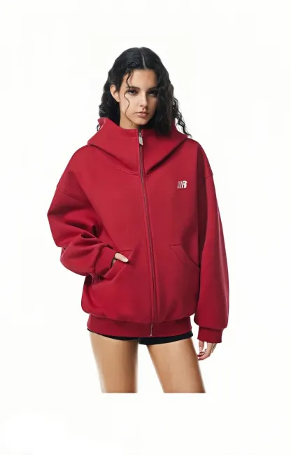 HIGH NECK ZIP UP HOODIE