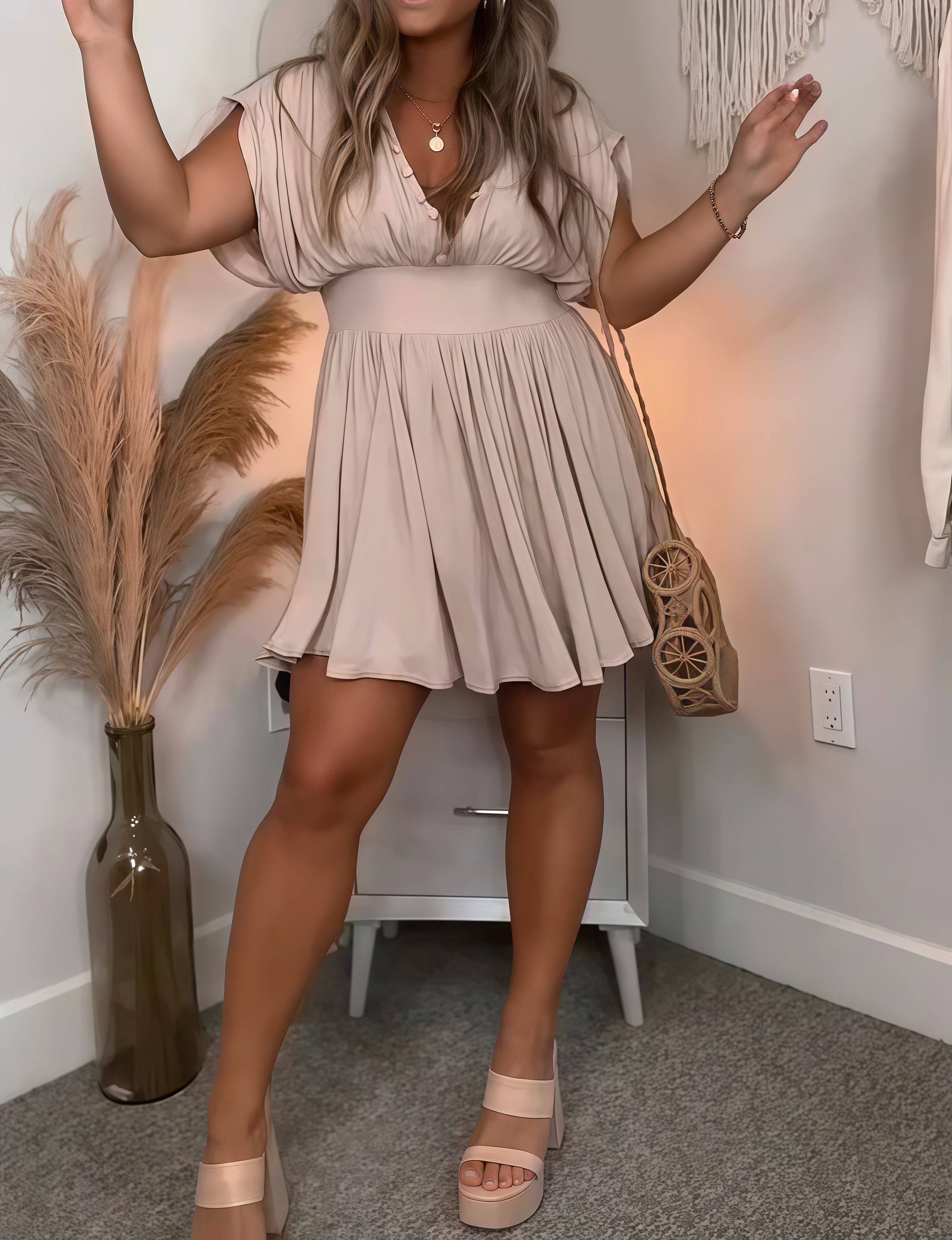 Folds Button Elegant Casual Mini Dress (Buy 2 Free Shipping)