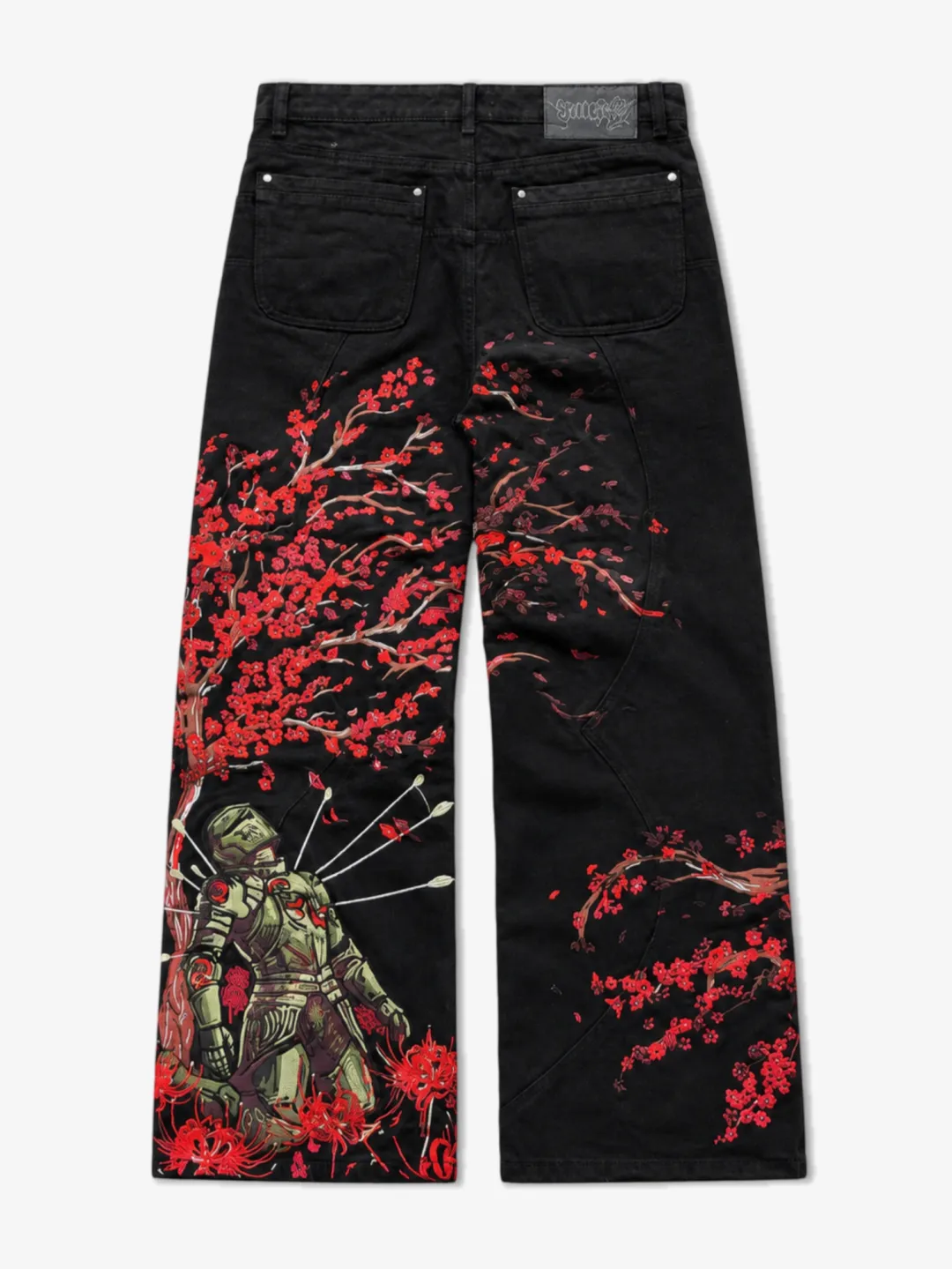DENIM CURVED SEAM WIDE-LEG PANTS