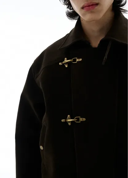 ASYMMETRIC FIREMAN BUCKLE MID CROP SUEDE JACKET