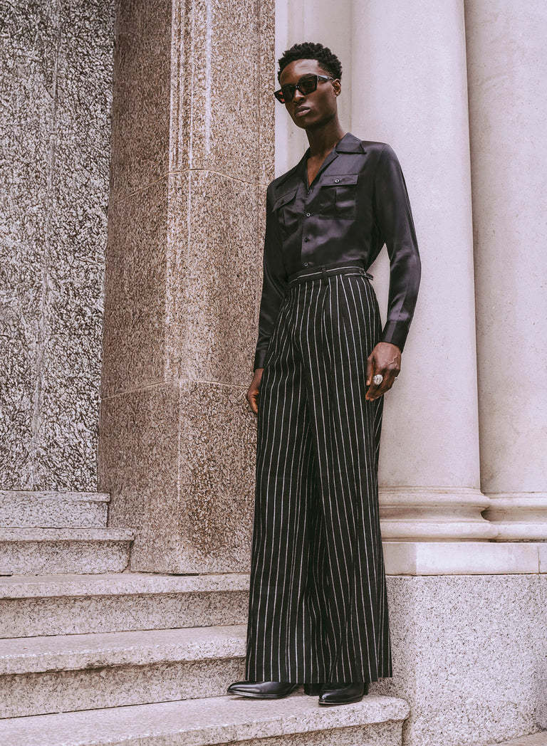 High Waisted Side Buckle Flare Trousers