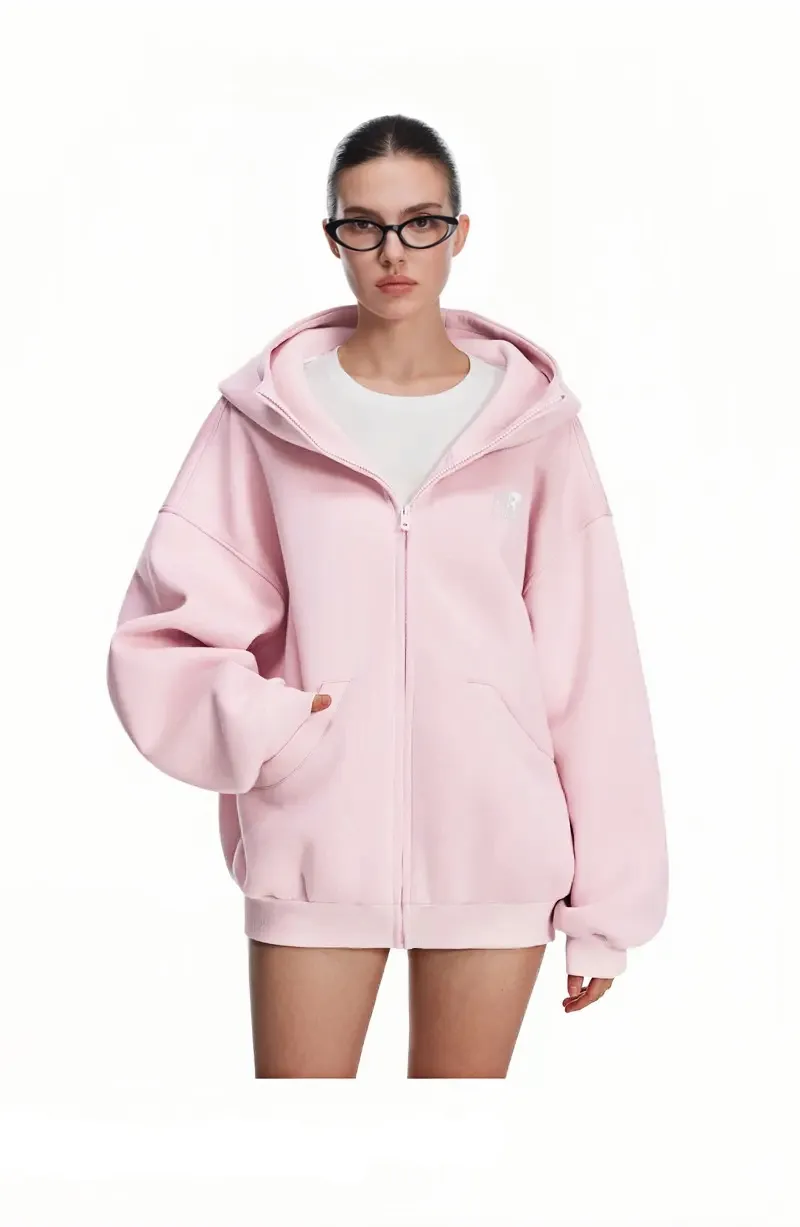 HIGH NECK ZIP UP HOODIE