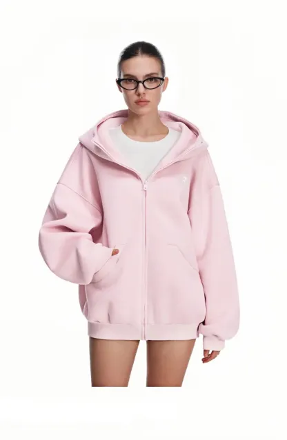 HIGH NECK ZIP UP HOODIE