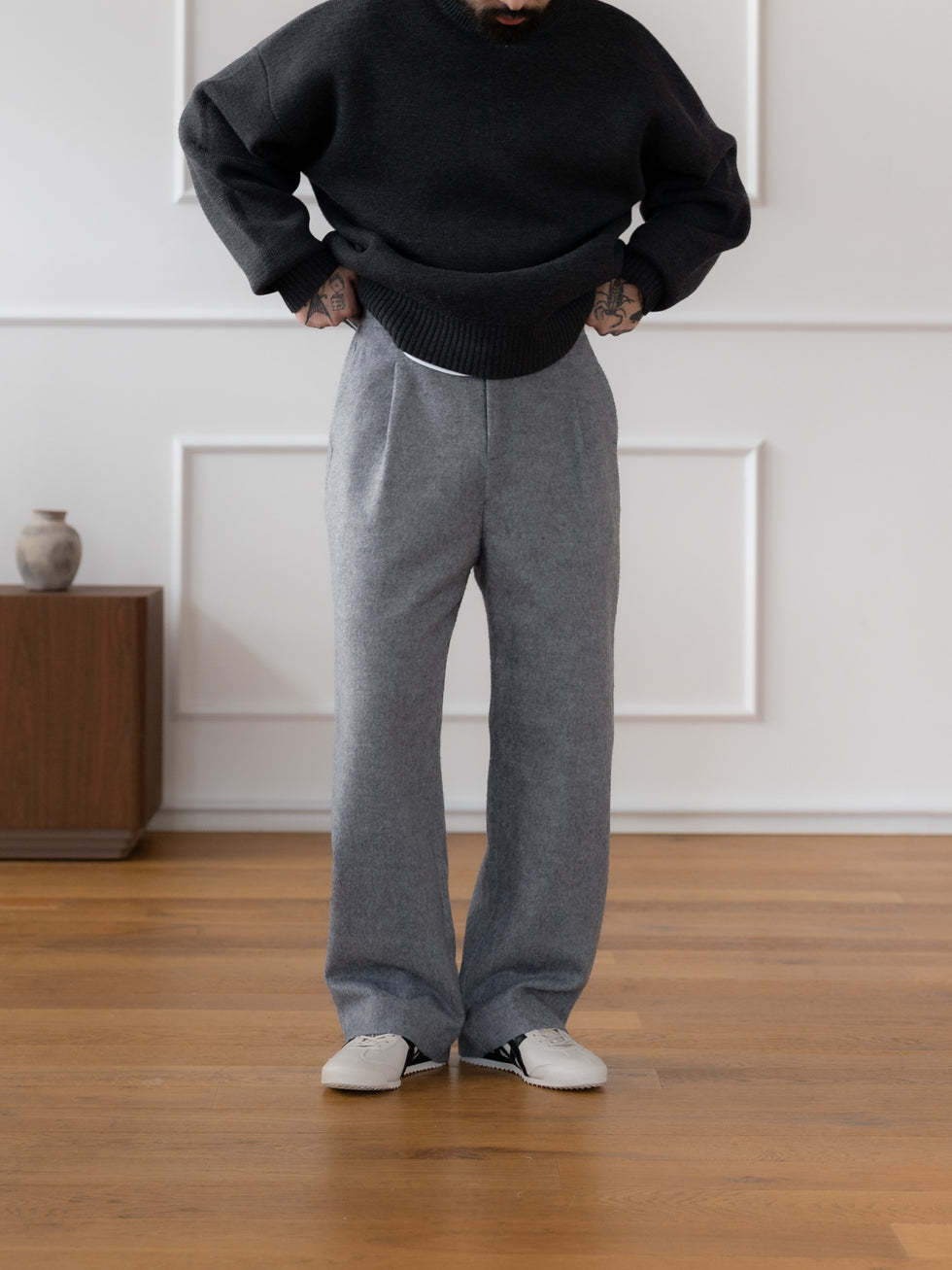 Wool-Cashmere Pleated Trousers