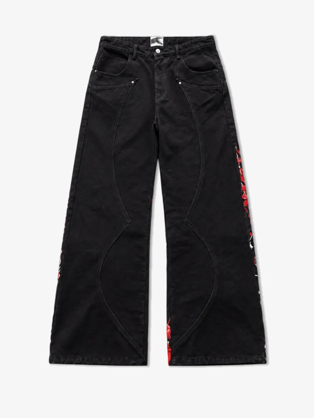 DENIM CURVED SEAM WIDE-LEG PANTS