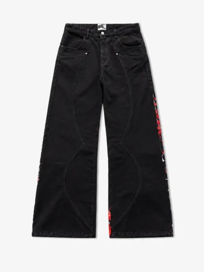 DENIM CURVED SEAM WIDE-LEG PANTS