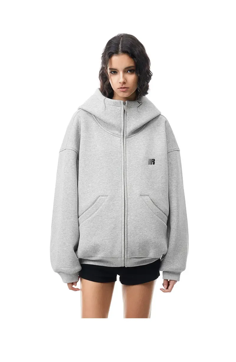 HIGH NECK ZIP UP HOODIE