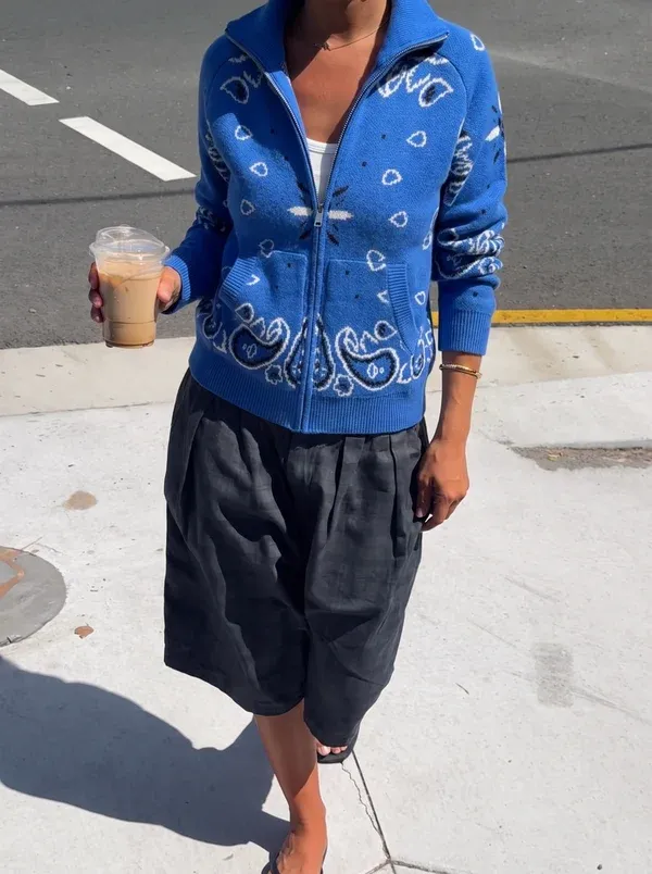 Carla Bandana Zip-Up Sweater