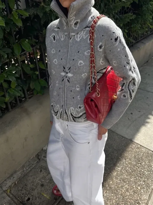 Carla Bandana Zip-Up Sweater