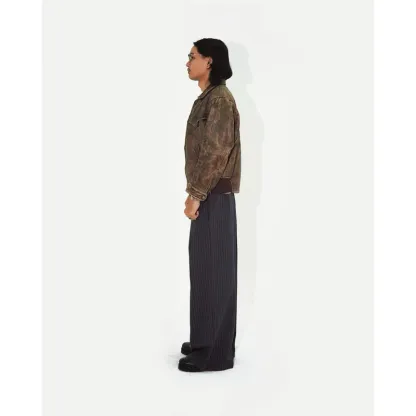 Striped double pleated trousers