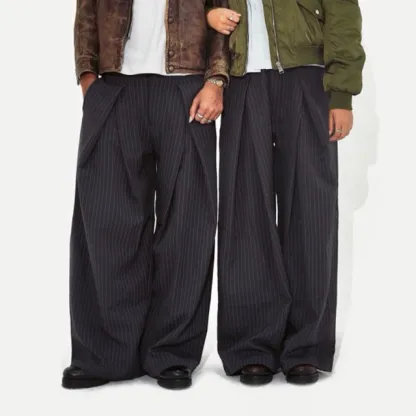 Striped double pleated trousers