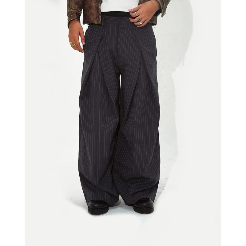 Striped double pleated trousers