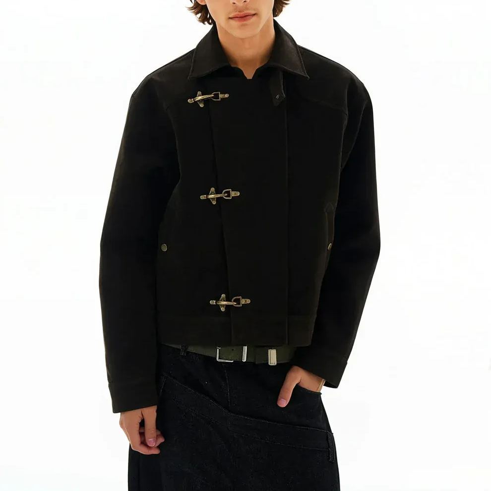 ASYMMETRIC FIREMAN BUCKLE MID CROP SUEDE JACKET