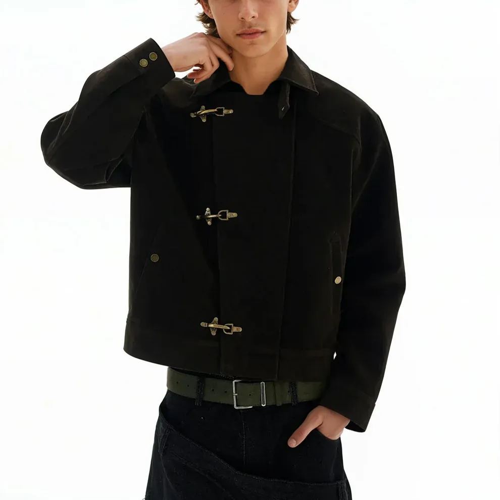 ASYMMETRIC FIREMAN BUCKLE MID CROP SUEDE JACKET