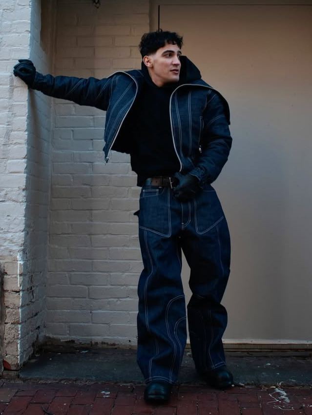 SPLIT-LINE DENIM BOMBER JEANS