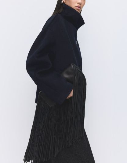 Wool funnel-neck coat