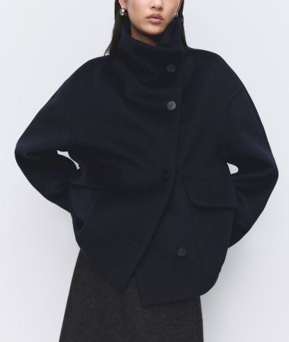 Wool funnel-neck coat