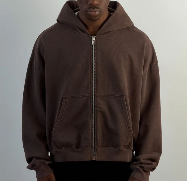 VINTAGE WASH CROP ZIP-UP HOODIE