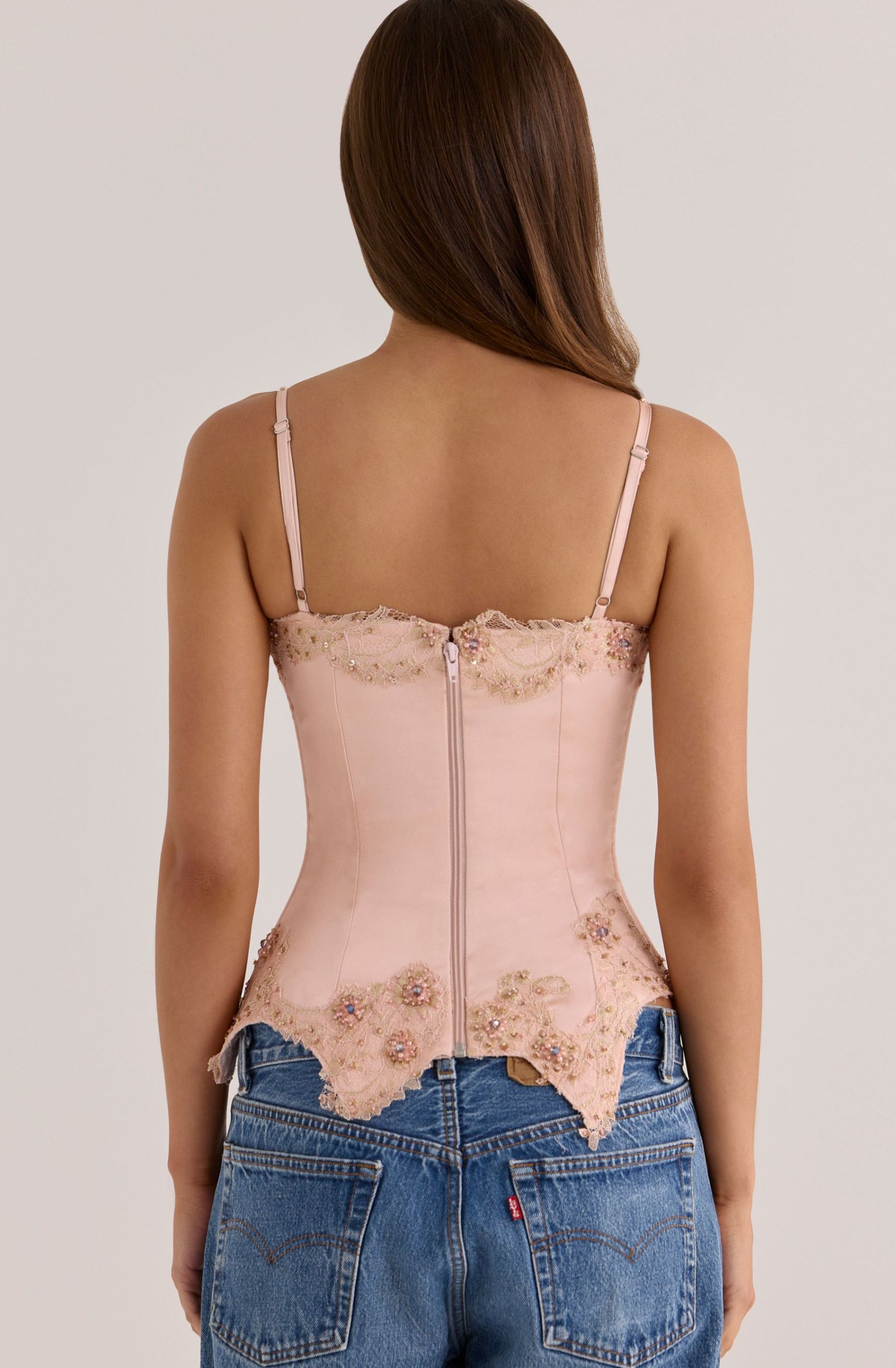 Saloma blush satin custom hand beaded embellished corset top - limited edition