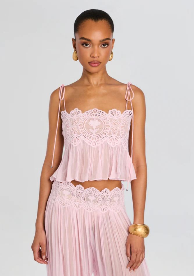 Annabelle Pink Pleated Ruffled Top & Trousers Set