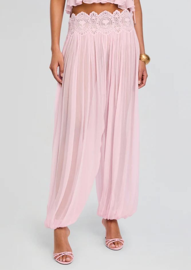 Annabelle Pink Pleated Ruffled Top & Trousers Set