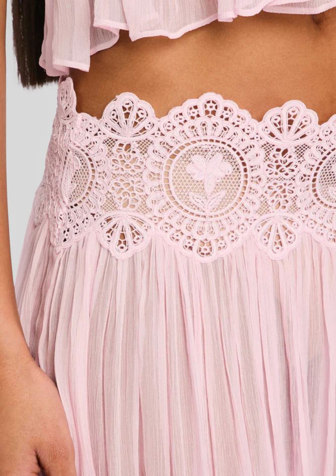 Annabelle Pink Pleated Ruffled Top & Trousers Set