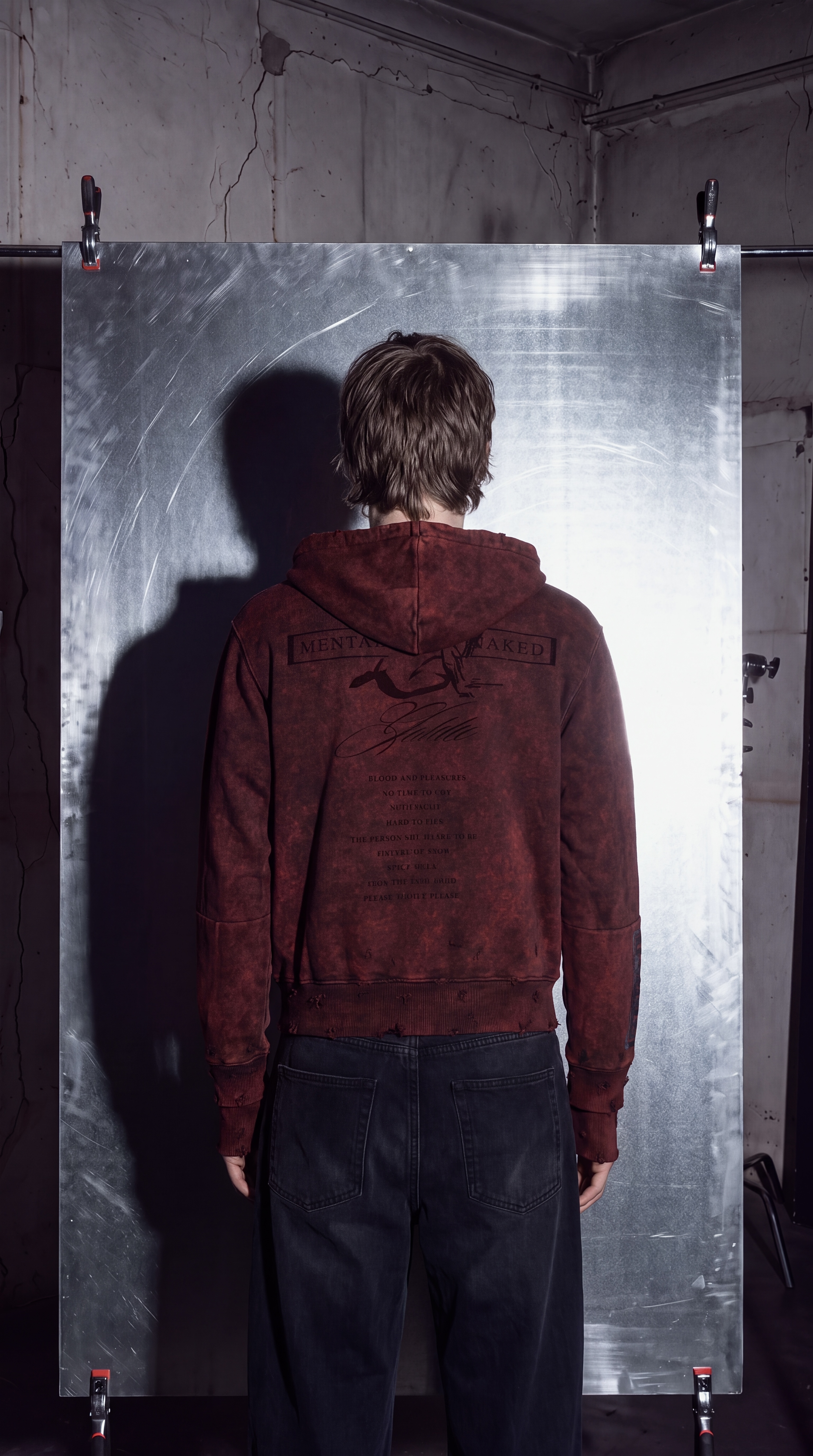 Distressed red zip-up 