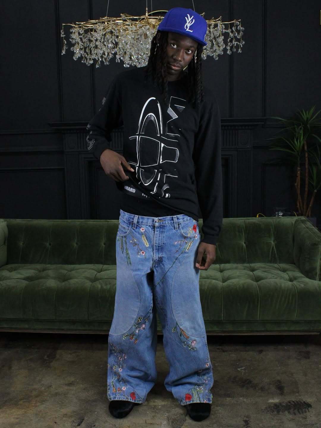 "FLORAL" BAGGY DENIM