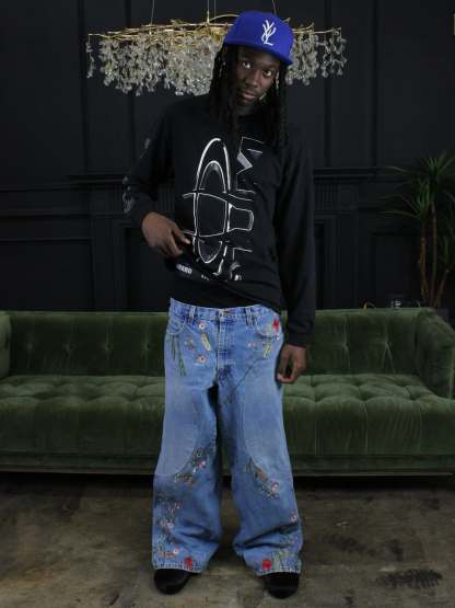 "FLORAL" BAGGY DENIM