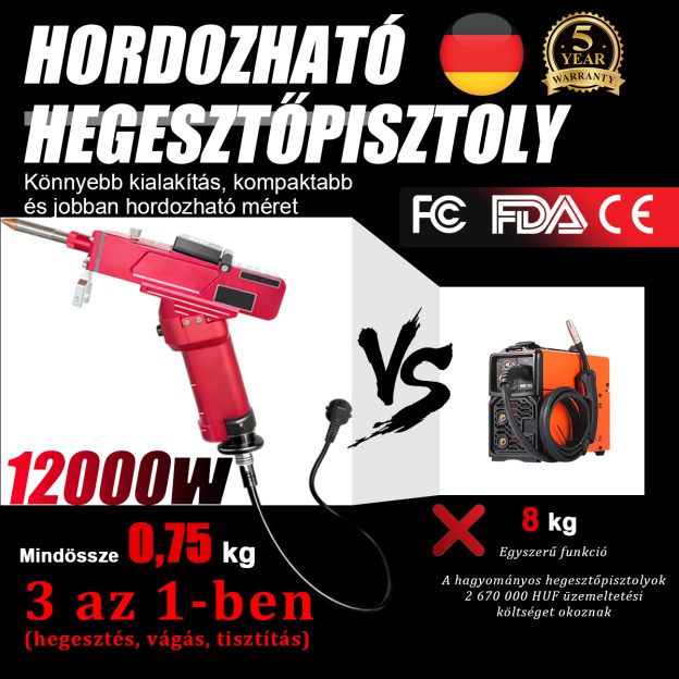 Kompakt 12 kW-os hegesztőgép – 0,75 kg