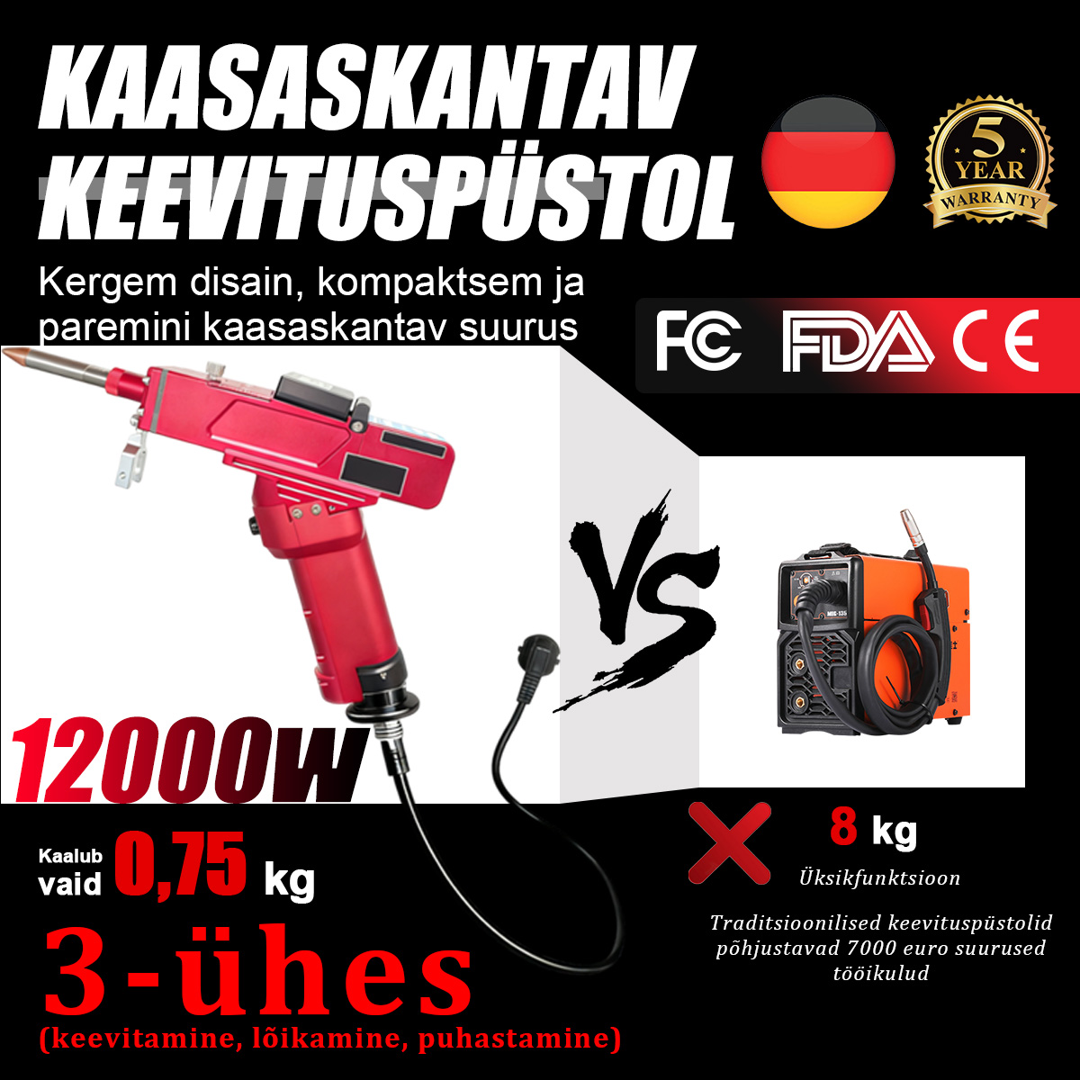 Kompaktne 12 kW keevitusseade – 0,75 kg