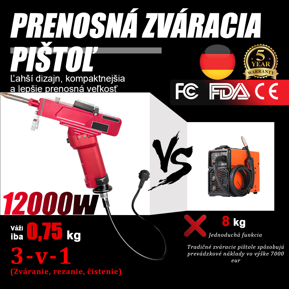 Kompaktné 12 kW zváracie zariadenie – 0,75 kg