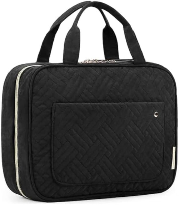 BAGSMART Toiletry Bag Travel Bag with Hanging Hook, Water-resistant Makeup Cosmetic Bag Travel Organizer for Accessories, Shampoo, Full-size Container, Toiletries (Black, Medium)