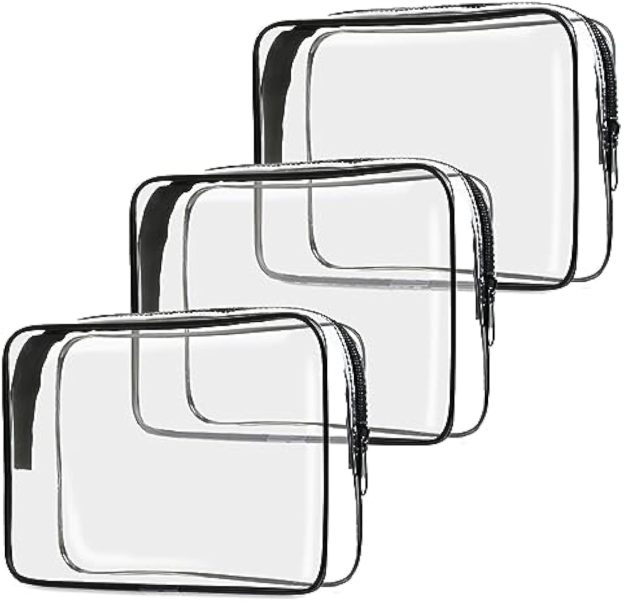 TSA Approved Toiletry Bag, 3 Pack Clear Travel Bags for Toiletries, Quart Size Makeup Cosmetic Bag Organizer for Women, Men, and Travel Accessories (Black)
