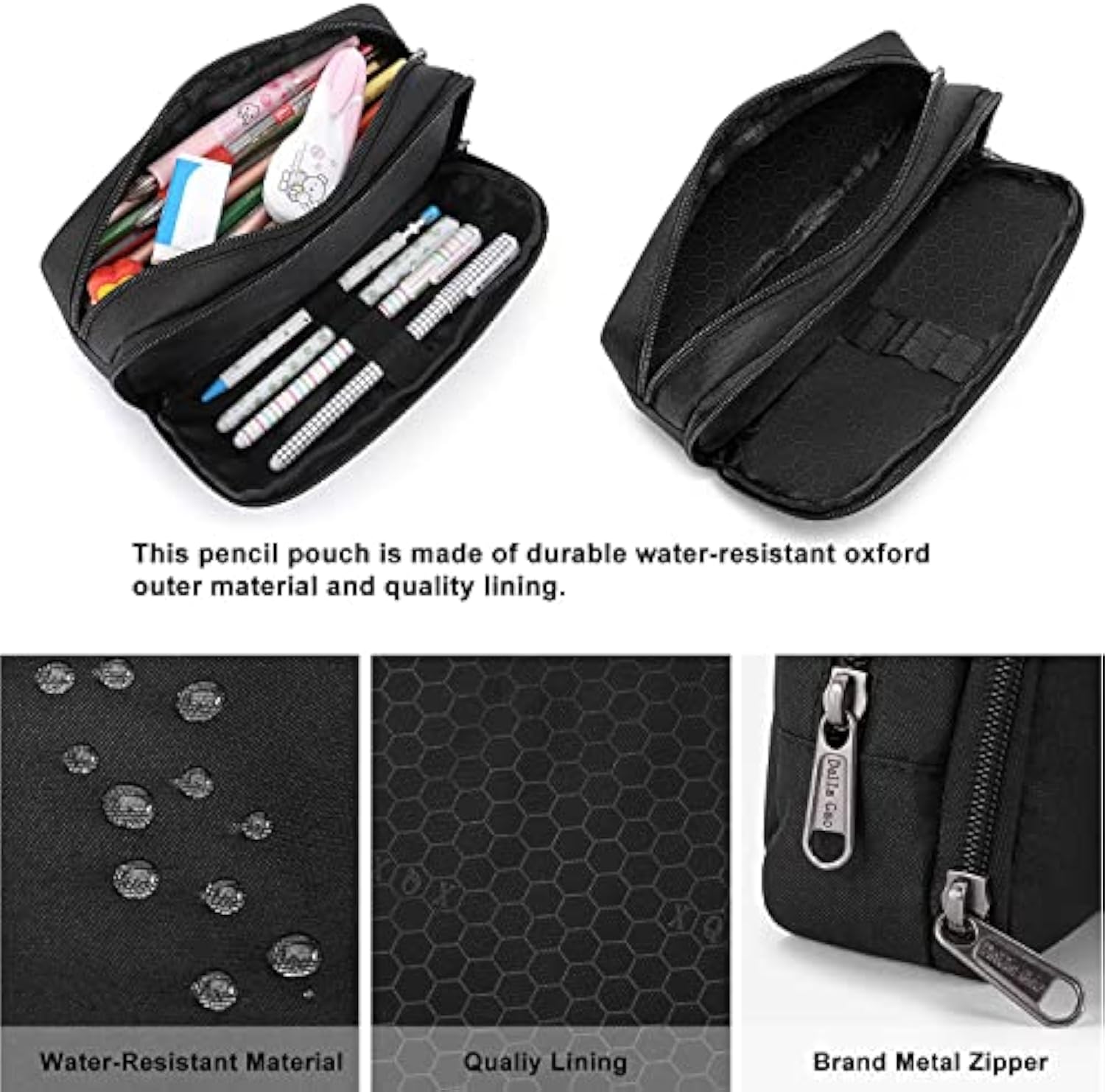 Large Capacity Pencil Case, Aesthetic Pen Pouch, Office Stationery Organizer, Simple and Sturdy Multifunctional Pencil Bag for Men – Black3