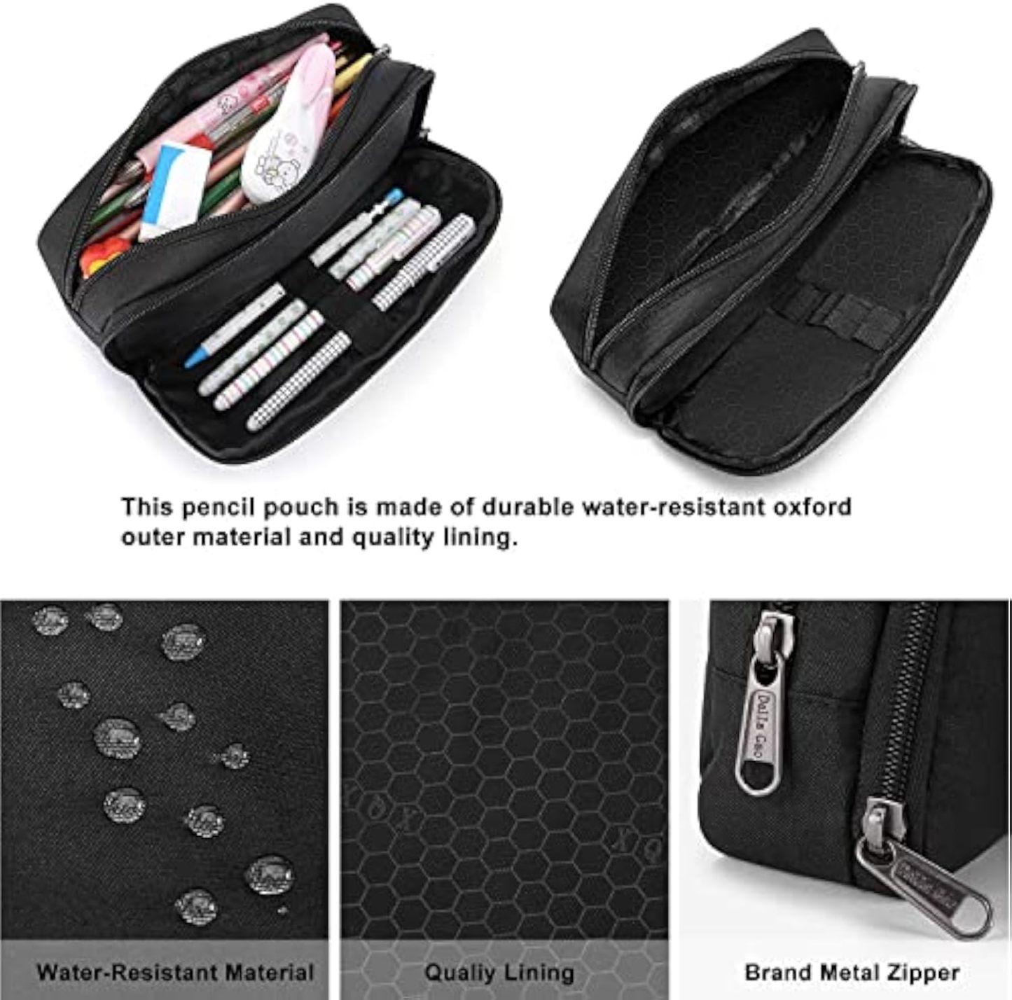 Large Capacity Pencil Case, Aesthetic Pen Pouch, Office Stationery Organizer, Simple and Sturdy Multifunctional Pencil Bag for Men – Black3