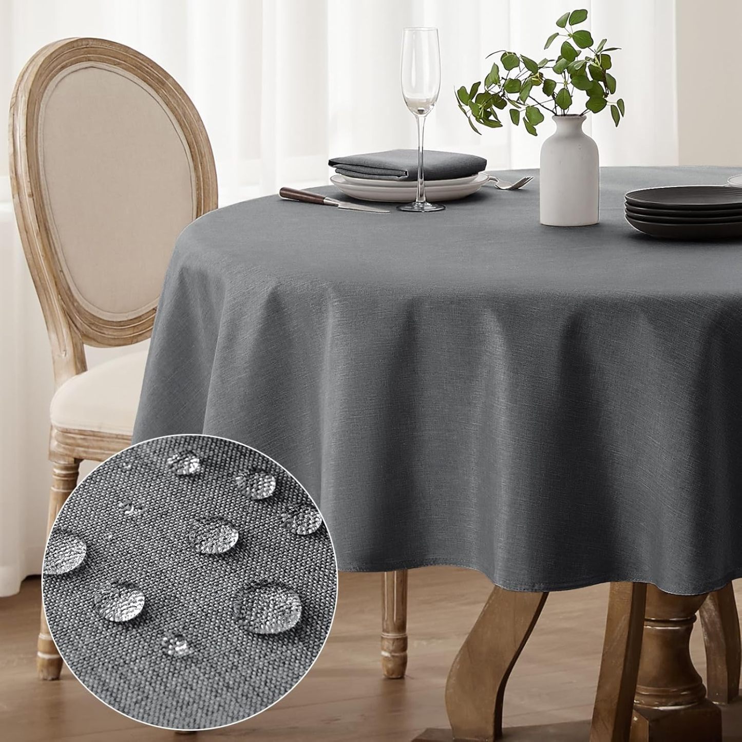 Softalker manteles redondo 120 cm de diámetro mantel antimanchas gris oscuro mantel de Falso Lino, duradero, lavables, protege la mesa, adecuado para sala de estar, comedor, cocina, 1 pieza,2-3 plazas