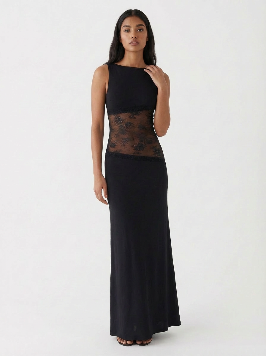 Exclusive Lucinda Black Lace Maxi Dress