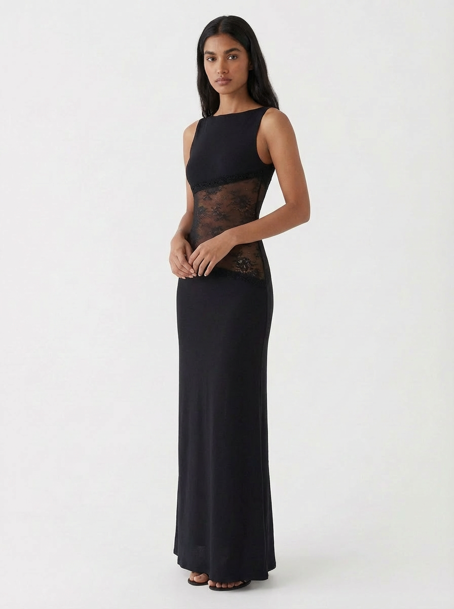 Exclusive Lucinda Black Lace Maxi Dress