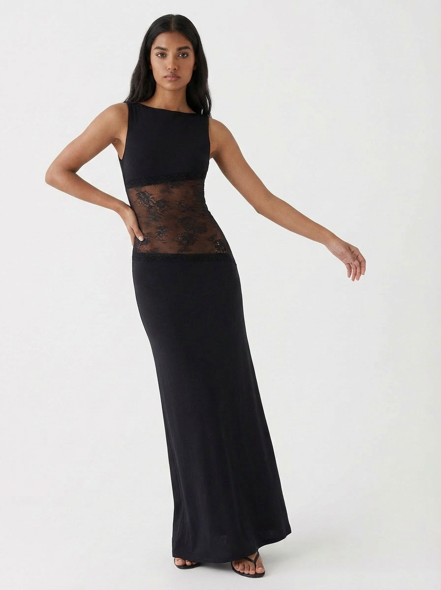 Exclusive Lucinda Black Lace Maxi Dress