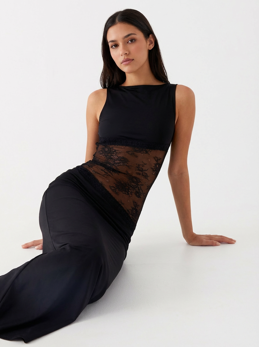 Exclusive Lucinda Black Lace Maxi Dress