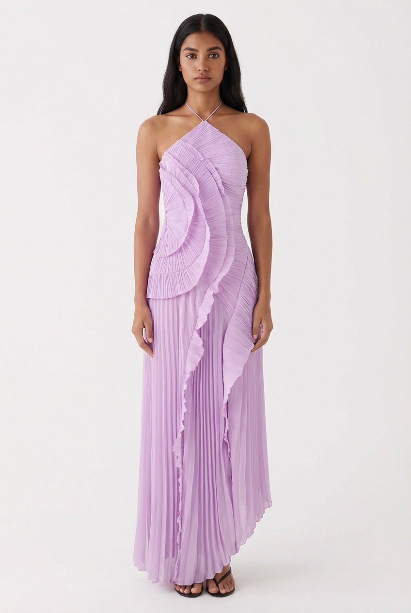 Chic Purple Pleated Midi Dress